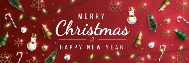 快乐的圣诞节旗帜与现实的圣诞节装饰图片下载