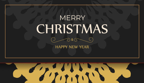 节日传单圣诞快乐和新年黑色与复古橙色图案图片下载