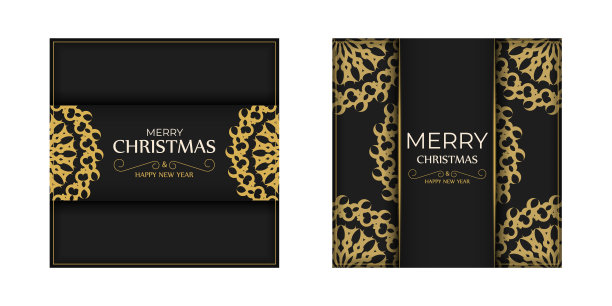 圣诞快乐，新年快乐，黑色冬季橙色图案传单图片下载