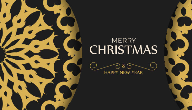 新年贺卡在黑色抽象的橙色图案图片下载