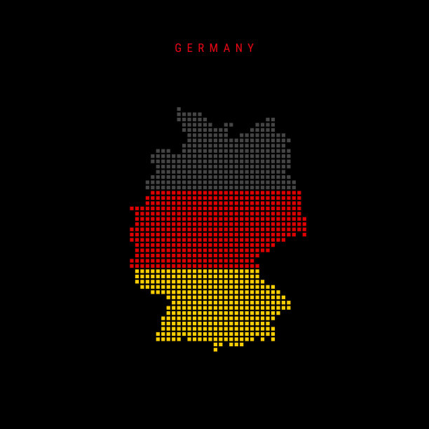德国方块点图案地图。点像素地图与旗帜颜色。矢量图图片下载