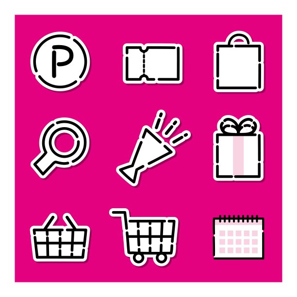 简单可爱的白色图标集，可以用于购物等，粉色背景/插图材料(矢量插图)图片下载