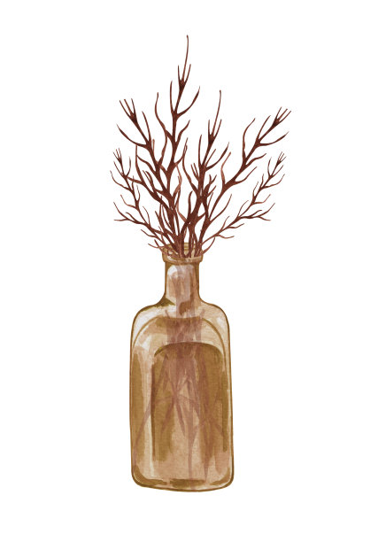 水彩画波西米亚花束在花瓶。在罐子里手绘的干花图片下载