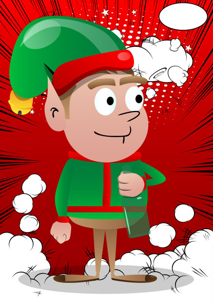 圣诞精灵拿着瓶子。图片下载