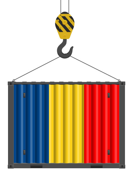 悬挂罗马尼亚国旗的钩状集装箱图片下载