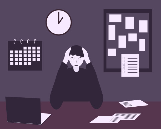 使用笔记本电脑工作时感到压力的人。图片下载