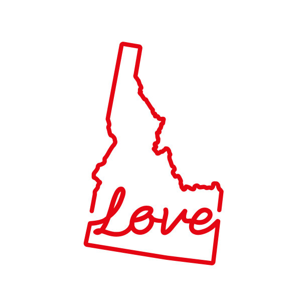 美国爱达荷州红色轮廓地图与手写的爱的词。矢量图图片下载