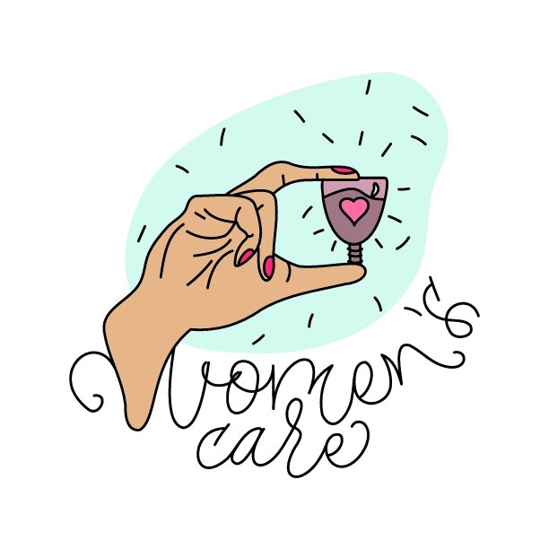 手握可重复使用的月经杯与书法医学硅胶-妇女的护理。图片下载