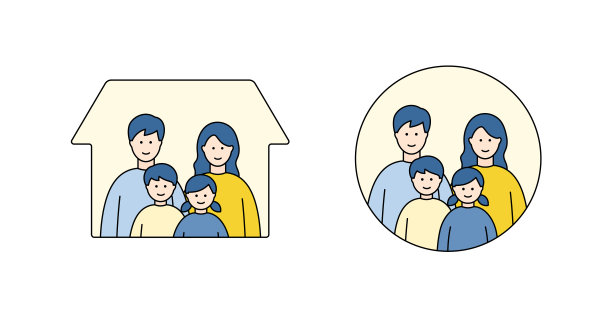 一组简单的四口之家插画图片下载