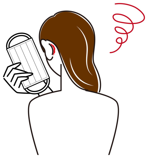 皮肤护理。因戴口罩耳后受损而疼痛的妇女。说明简单的向量。图片下载