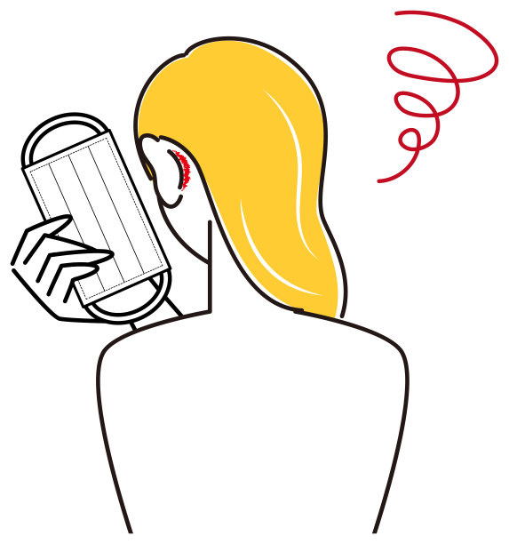 皮肤护理。因戴口罩耳后受损而疼痛的妇女。说明简单的向量。图片下载