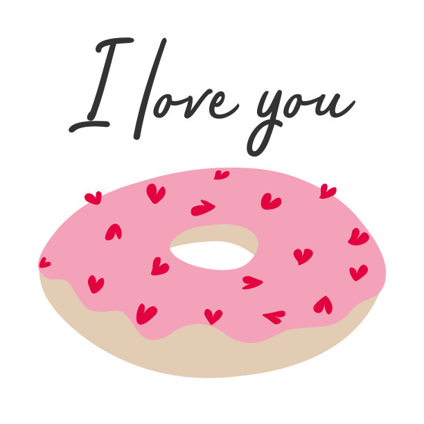 年代的情人节。甜甜圈矢量的概念。设计元素的卡片，海报。食品扁平化设计。饮食和不健康的饮食习惯插图。我爱你。图片下载
