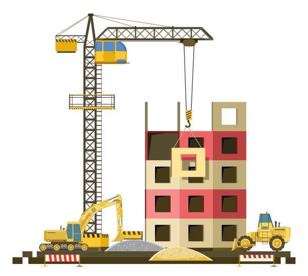 建设大型城市建筑。住宅和工业新产品。起重吊车。现代化的技术和设备。孤立的矢量插图图片下载