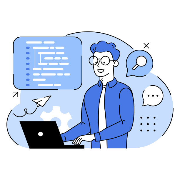 它的编程,支持。脚本编码的概念。编程语言。在电脑上做网络开发的程序员。软件开发人员。程序员的工作场所。平面向量插图图片下载