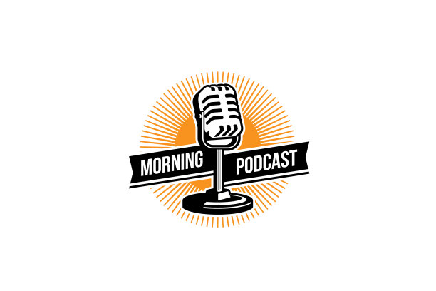 播客标志模板麦克风麦克风和日出图片下载