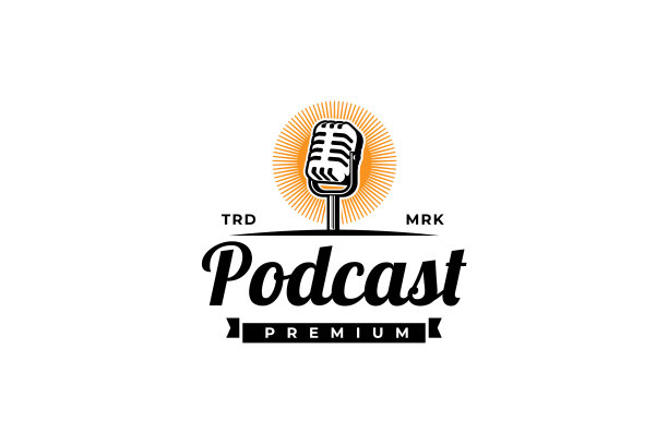 播客标志模板麦克风麦克风和日出图片下载