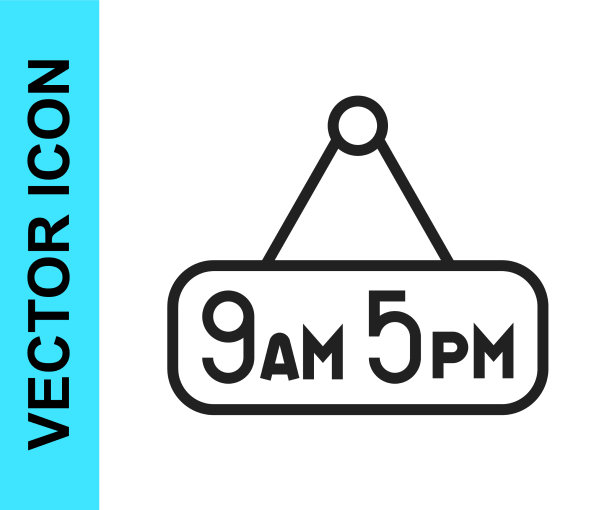 黑线从9点到5点工作图标隔离在白色上图片下载