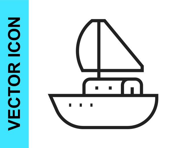 黑线游艇、帆船或帆船图标图片下载