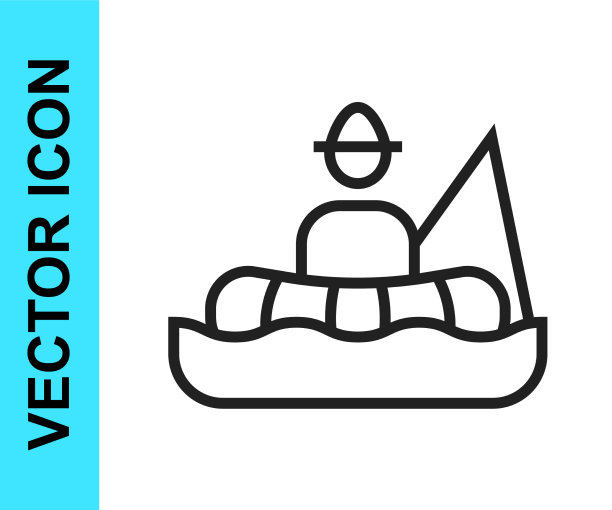 黑线渔夫坐在船上钓鱼图片下载