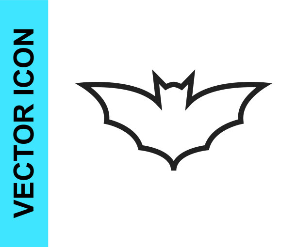 黑色线飞行的蝙蝠图标孤立在白色图片下载