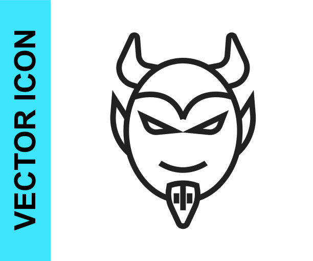 黑线魔鬼头图标孤立在白色上图片下载