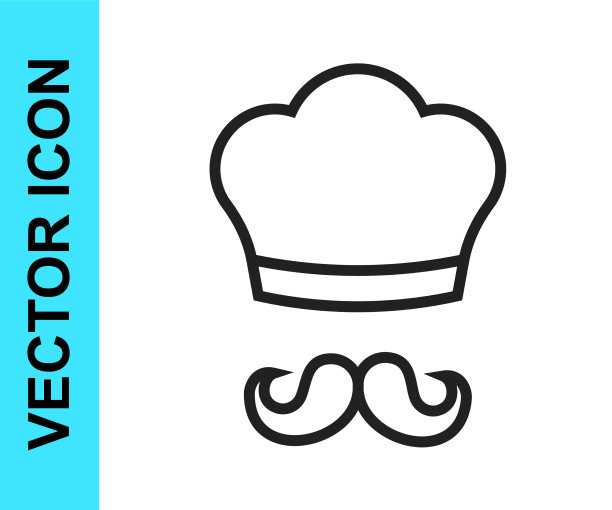 黑线意大利厨师图标孤立在白色图片下载