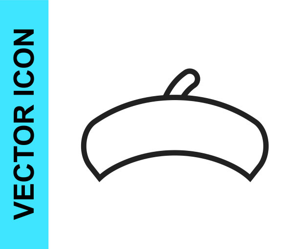 黑色线法国贝雷帽图标孤立在白色图片下载