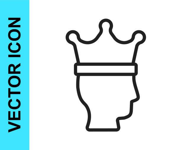 黑线国王皇冠图标孤立的白色图片下载