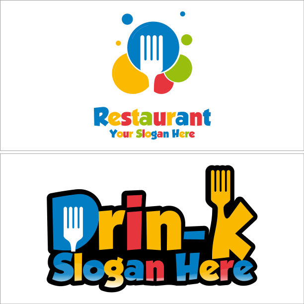 儿童餐厅色彩缤纷的泡泡叉标志设计图片下载