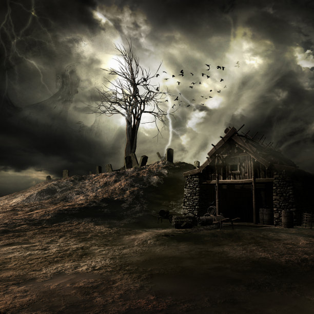 哥特式风景与木屋图片下载