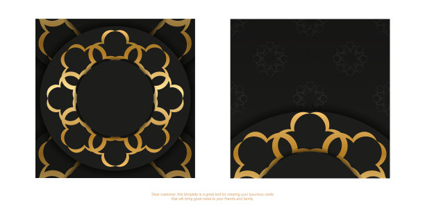 带有金色奢华图案的黑色明信片图片下载