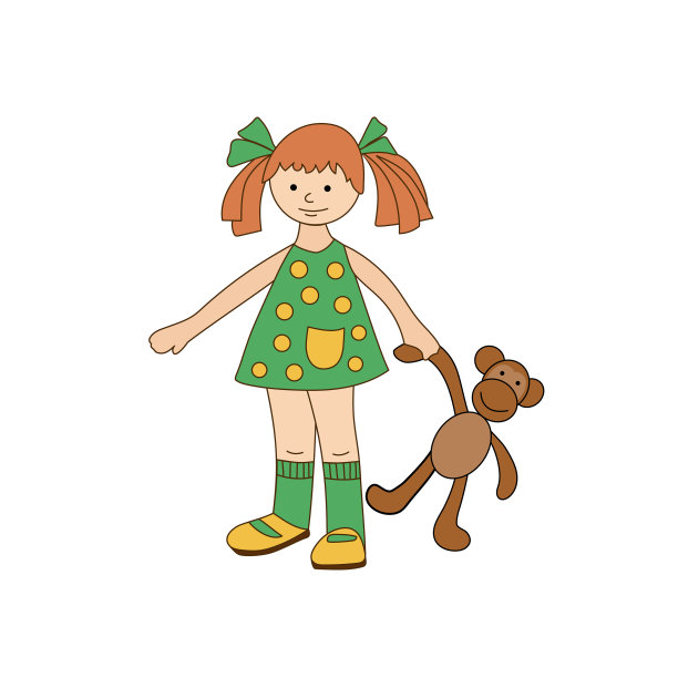 可爱的平色女孩和玩具猴子图片下载