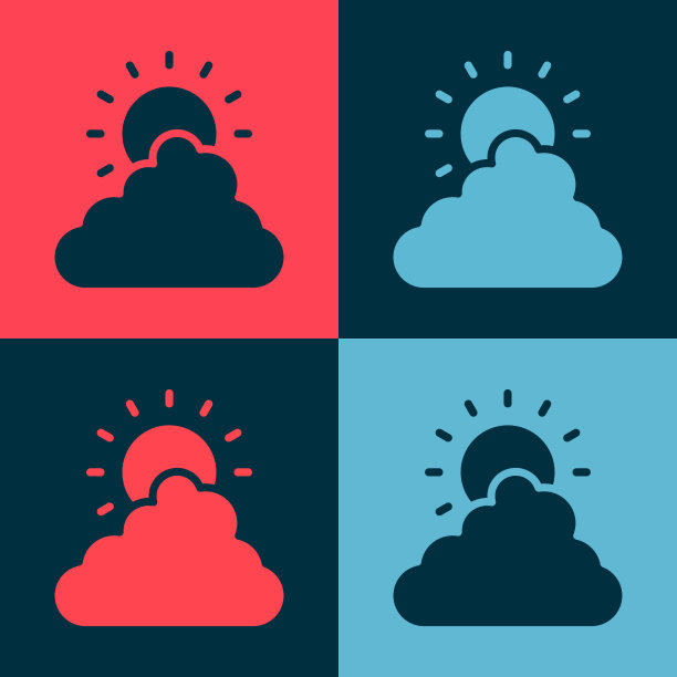波普艺术太阳和云天气图标孤立上图片下载