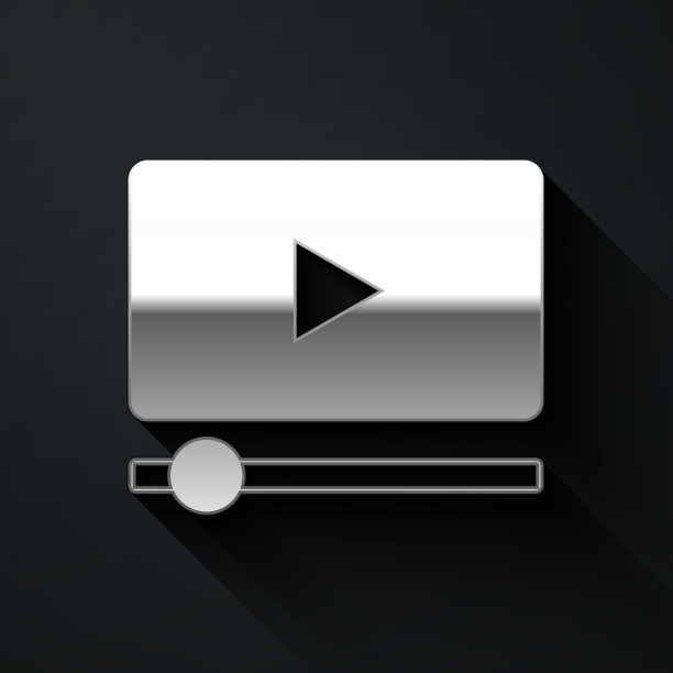 银色在线播放视频图标孤立在黑色图片下载