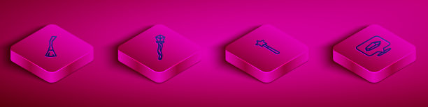 设等距线女巫扫帚魔法杖图片下载