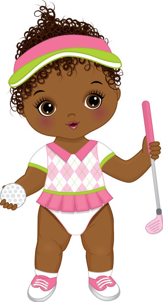 可爱的非裔美国小女孩在打高尔夫球图片下载