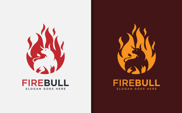 简约风格的火焰和公牛标志设计图片下载