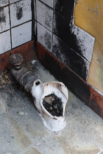 被大火烧毁的厕所。图片下载