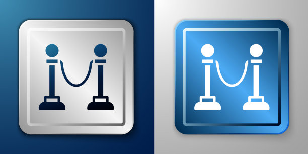 白绳屏障图标隔离在蓝色和灰色图片下载