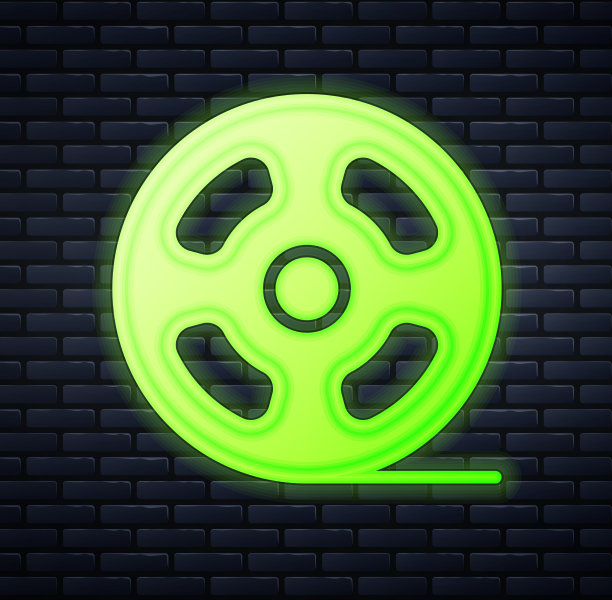 发光的霓虹灯胶片卷轴图标孤立在砖墙图片下载