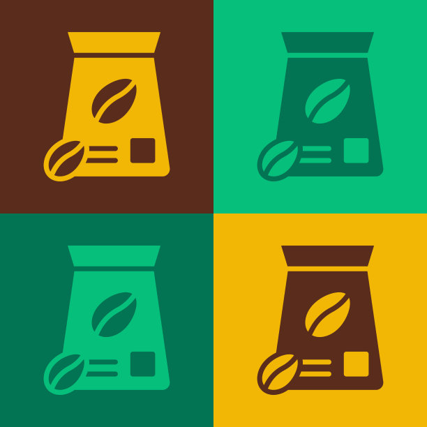 流行艺术包的咖啡豆图标孤立的颜色图片下载