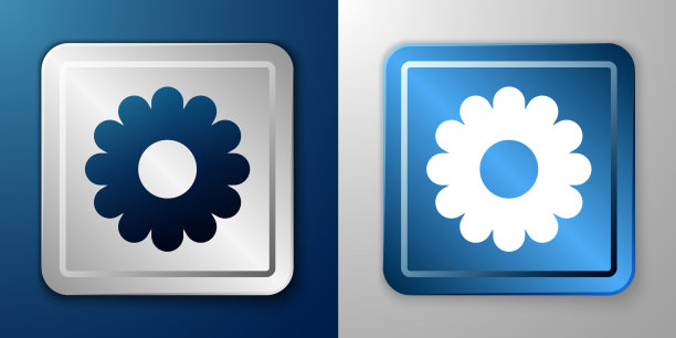 白色花图标孤立在蓝色和灰色图片下载