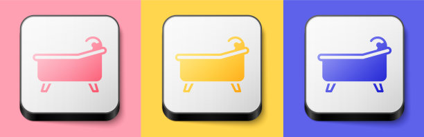 等距浴缸图标分离在粉红色的黄色图片下载