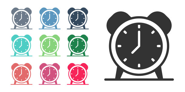 黑色闹钟图标隔离在白色上图片下载