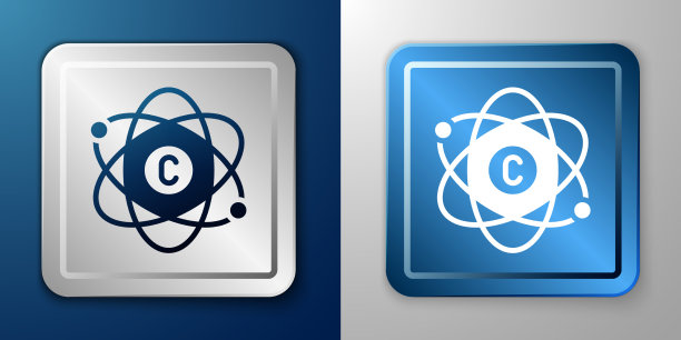 白色原子图标孤立在蓝色和灰色图片下载