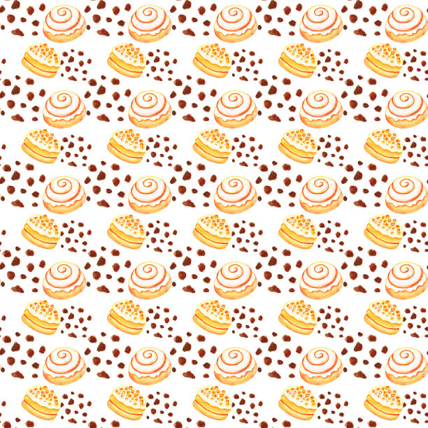 糖果和蛋糕的无缝模式。用于纸和织物的水彩画。糕点和糖果。图片下载