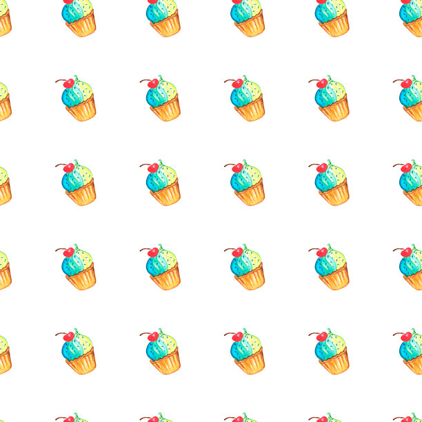 糖果和蛋糕的无缝模式。用于纸和织物的水彩画。糕点和糖果。图片下载