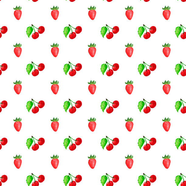 无缝图案水彩无缝图案草莓插图。为纸张和织物绘图。图片下载
