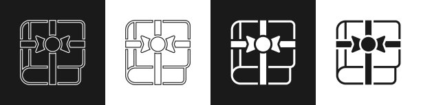 设置书作为礼物图标孤立在黑色和图片下载