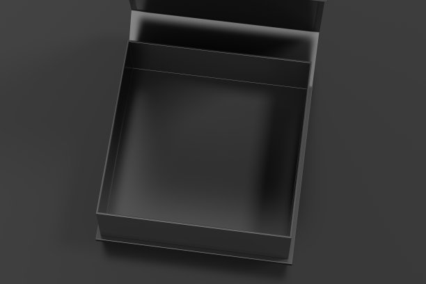 黑色打开方形折叠礼品盒模拟黑色背景。上面的视图。图片下载